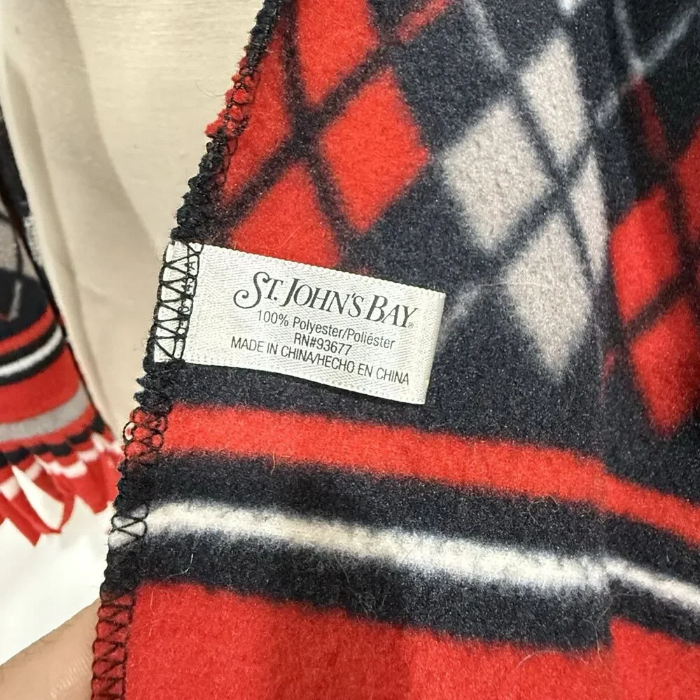 ST JOHNS BAY Argyle Scarf fleece 56 Inch Long Fringe Unisex Multicolor